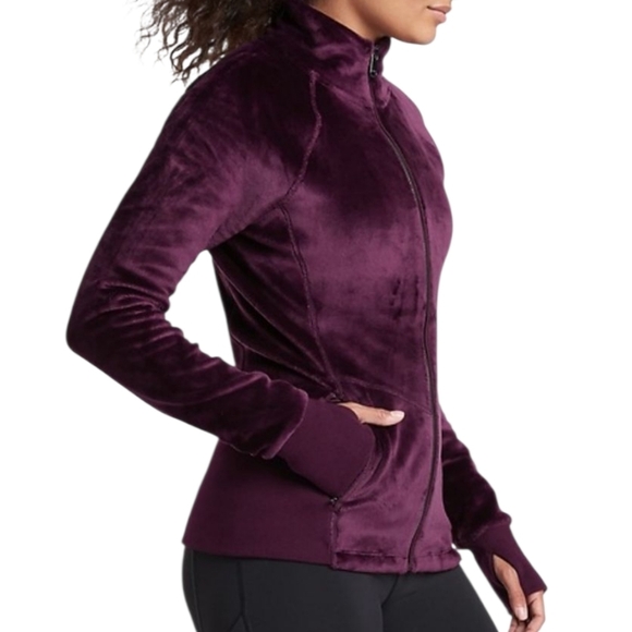 Athleta Cloud Fleece Jacket Size Med Spiced Cabernet Cozy Teddy Plush Full-Zip - Picture 2 of 12